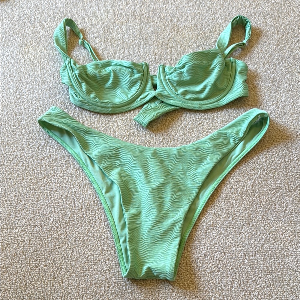 Monday swimwear Green Textured Bikini Set